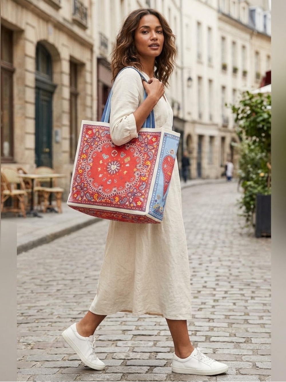 New Brighton Bandana Love Red Blue Paisley Tote Canvas Bag